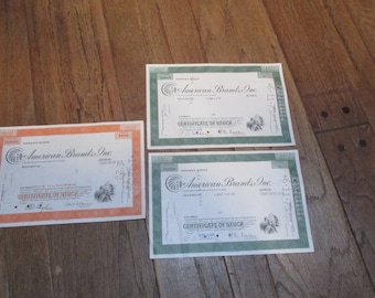 3 authentic Stock Certificates for American Brands, Inc., in New Jersey, circa 1970, 1971 and 1978 ~ FREE SHIPPING