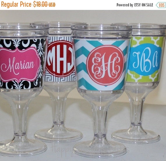 Monogrammed Wine Glass Acrylic Wine Goblet by happythoughtsgifts