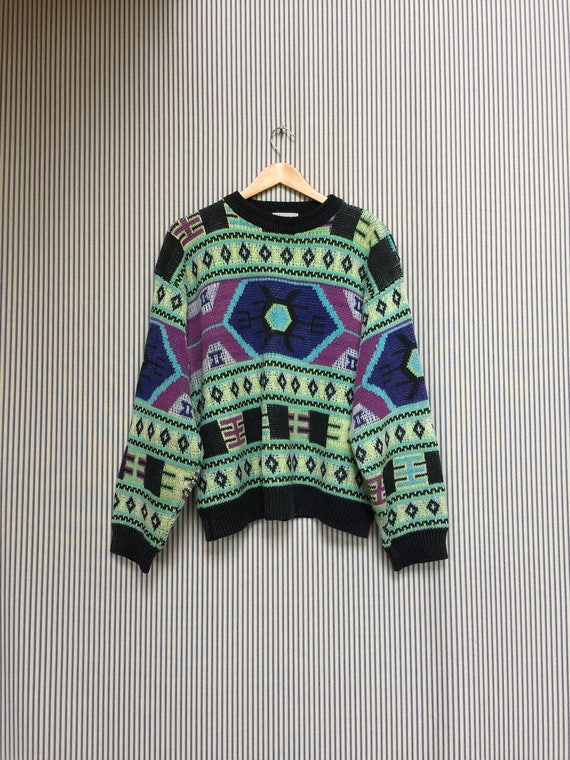 Items similar to Vintage Oversized hippie Bohemian Sweater , Colorful ...