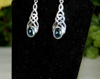 Blue Topaz Earrings, Sky Blue, Sterling Silver, December Birthstone, Celtic Style, Sky Blue Topaz, Celtic Earrings, Long Blue Dangles
