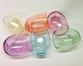 Wine Glasses, Handblown Stemless Wine Glasses, Set of 6 Transparent Glasses, Holiday Decor, Entertaining