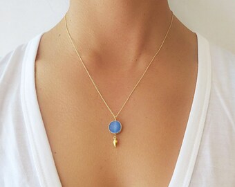 Blue Druzy Gold Dangle Necklace - Druzy Necklace - Druzy Jewelry