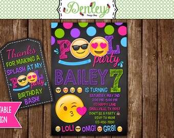 Emoji Pool Party Invitation, Pool Party Invitation, Emoji Birthday Invitations, Emoji Party Printable, Emoji Invitation (EM04)