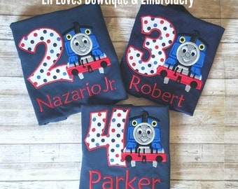 Thomas shirt, Thomas the train shirt, train birthday shirt, birthday shirt, embroidered shirt, personalized gift, Thomas the train, Thomas