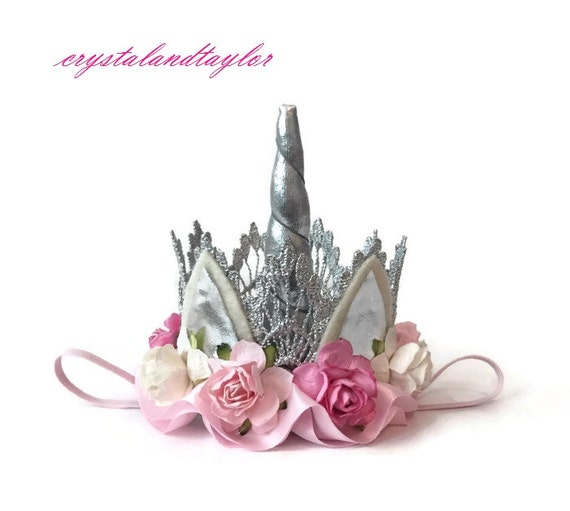 Silver Unicorn Crown In Pink Light Pink And Ivory Unicorn