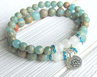 Moonstone Anti Anxiety, Yoga set, Yoga stack, Yoga bracelets, bracelet set, Reiki Charged, stacking malas, yoga stack, Aqua terra Jasper