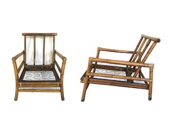 Vintage Bamboo and Rattan Lounge Chairs, Pair, Ficks Reed Style
