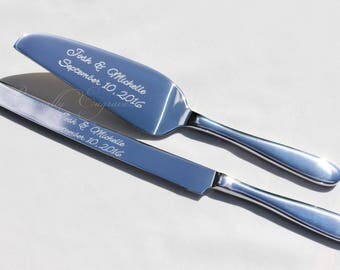 Engraved Wedding Cake Knife and/or Server Set Personalized to your individual taste in Stainless Steel