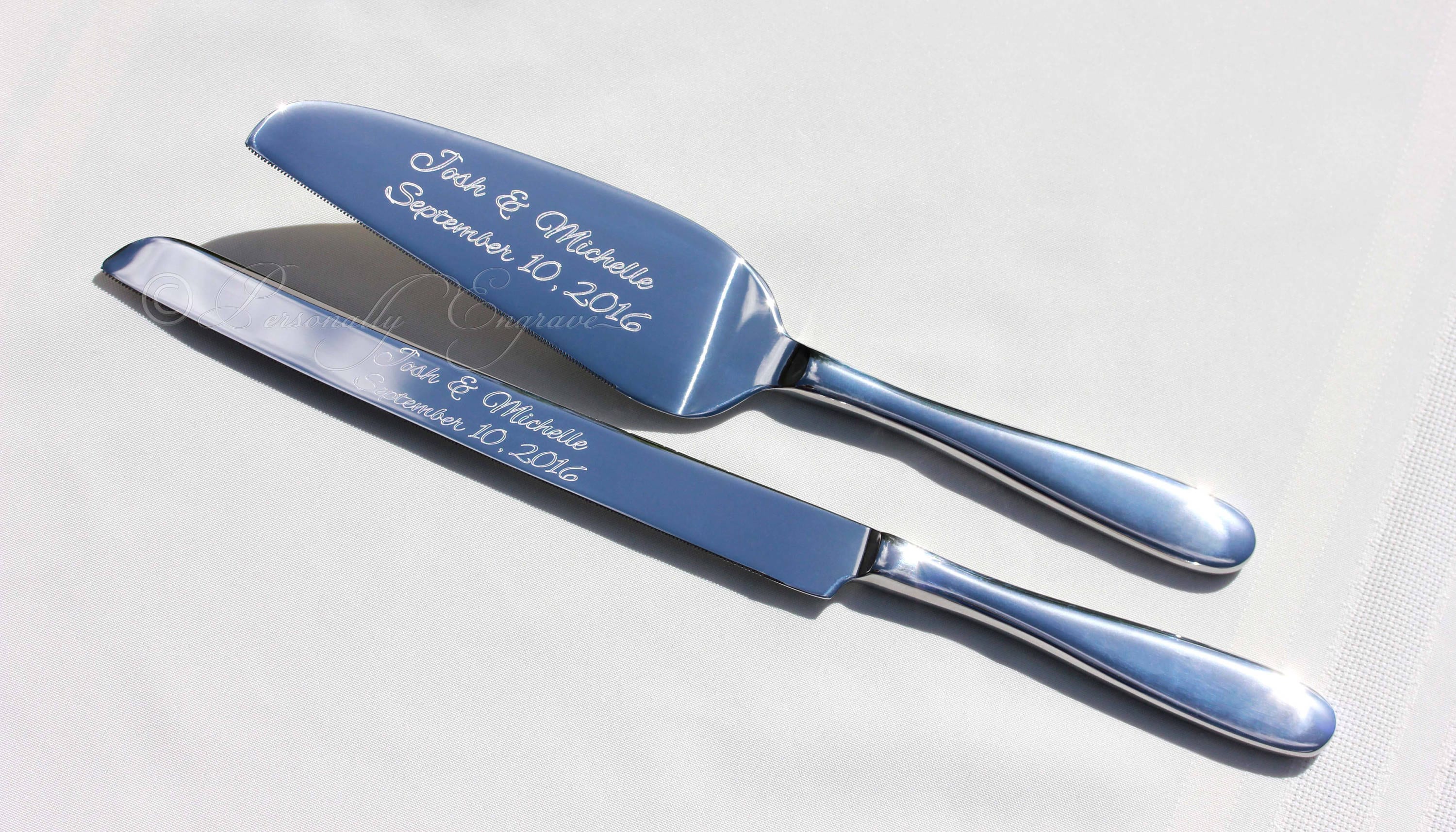 Engraved Wedding Cake Knife and/or Server Set Personalized to