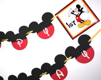 Mickey Mouse READY TO SHIP First Birthday Party Banner, Happy Birthday Party, Mickey Mouse, Party Decorations, 1st 2nd 3rd Birthday Banners