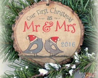 Our First Christmas as Mr & Mrs Ornament Personalized Rustic Decor