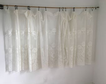 Vintage Curtains, Cream White Lace Curtain, Vintage Drapery, Extra Wide Curtain, 46" long by 192" wide