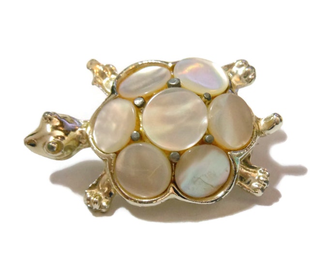 FREE SHIPPING Mother of Pearl turtle brooch, MOP silver tone pin, scatter pin