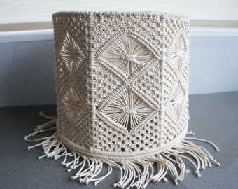Vintage Macrame Lamp Shade Cream Woven Lampshade Vintage Cream Macrame 1970s