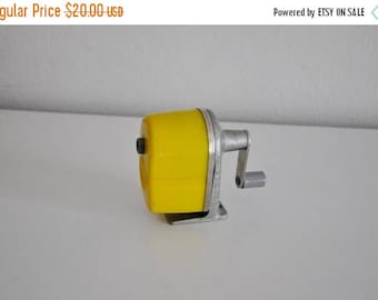 ON SALE Vintage Pencil Sharpener Yellow Mid Century 50's Midget APSCO Desk Wall Mount