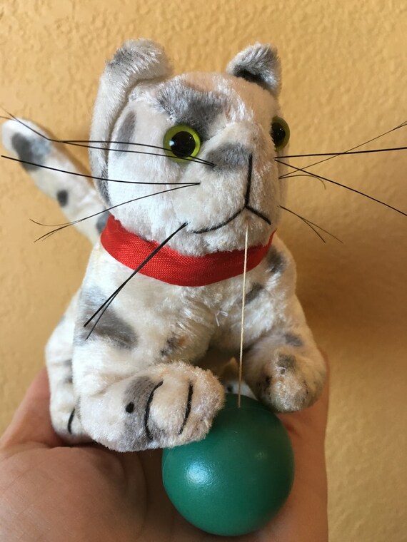 Vintage WindUp Toy Cat with Ball and Spinning Tail Toy Cat