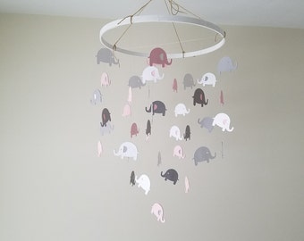 Small Elephant Mobile pink, white and gray