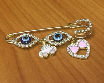 Safety pin Evil eye Pin Stroller pin Baby Girl Pin Baby Shower Baby decoration New Baby gift Unique Gift