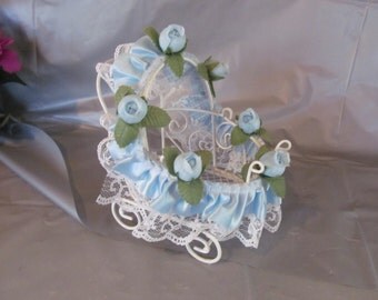 Vintage Mini Decorated Wire Baby Carriage for Baby Shower Centerpiece or Decoration