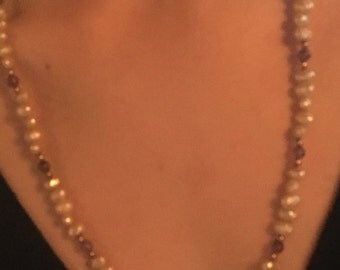 Vintage Seed Pearl, Amethyst & Gold Bead Necklace