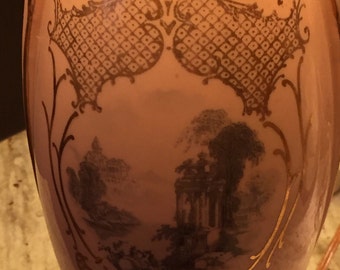 Antique lamp with transferware vase