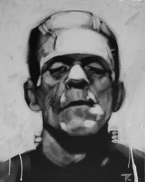 Frankenstein Boris Karloff Black & White Art Portrait