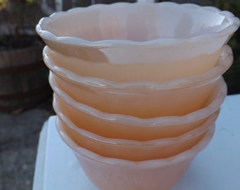 Delightful vintage peach luster ware Fire-King custard cups - set of five