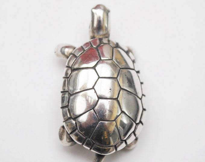 sterling Turtle Brooch Pendant -Figurine pin - heavy solid silver - 30 grams - signed 925
