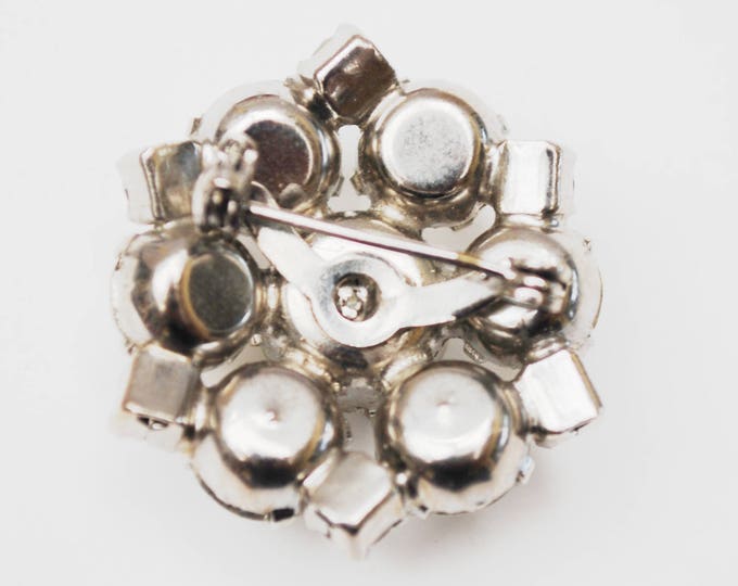 Rhinestone Atomic Brooch - Clear Crystal - silver metal - Snowflake pin