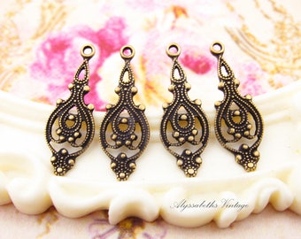 Ornate Antiqued Brass Ox Victorian Filigree Drops Earring Dangles -4