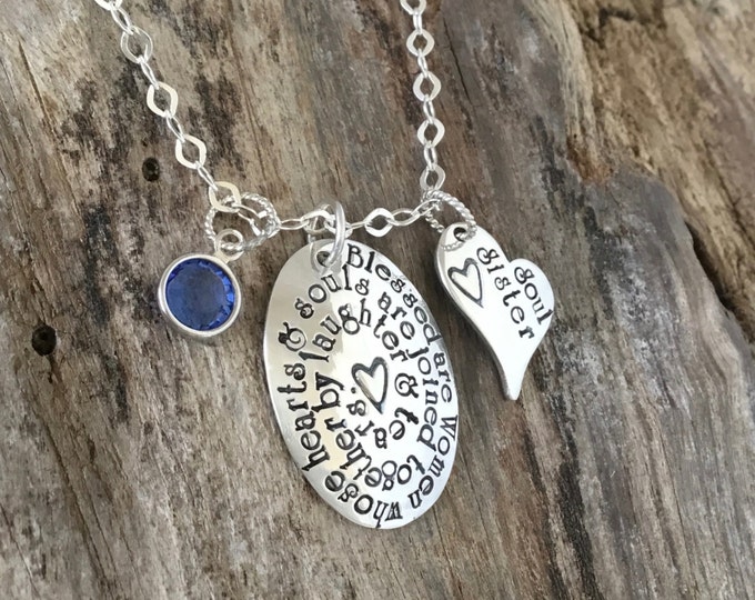 Soul Sisters Friend Hand stamped Necklace Sterling Silver Personalized Friendship Soul Sister Jewelry