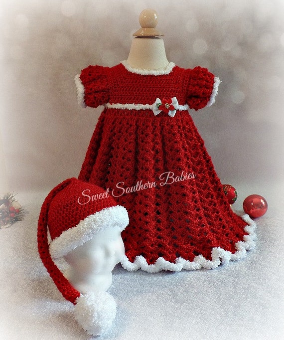 Baby Girl's Red & White Christmas Dress with Matching