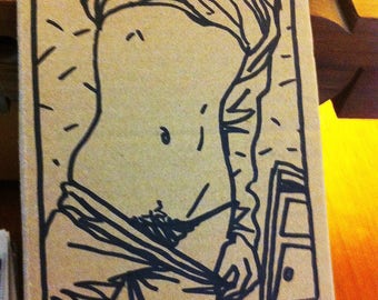 Dessin original, original artwork, erotic girl fille sexy sur carton