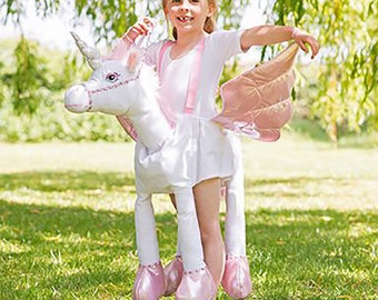 Kids unicorn costume, fantasy fancy dress, children's pretend play, unicorn outfit, fairy tale party supplies, ride on unicorn suit.
