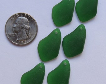 6 pc SEA GLASS PENDANTS 1" Freeform Same Christmas Green Top Drilled