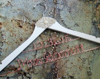 SALE Free Shoe Decals, DELUXE Rhinestone Wedding Dress Hanger with date, Personalized Wedding Hanger, Vintage Wedding, Gatsby,High Quality,