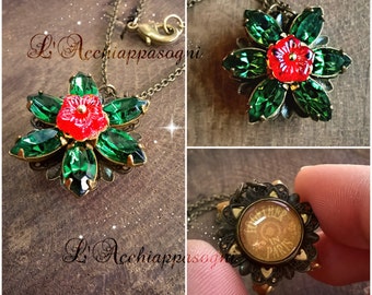 Anastasia Together In Paris Necklace - Miniature Anastasia cosplay - Once Upon a Dicember - Romanov - bronze - flower - TURMALINE green