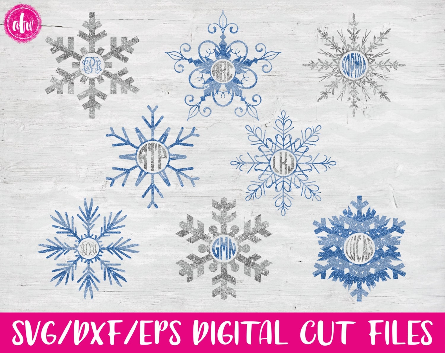 Download Winter Snowflake Monogram Set 2 SVG DXF EPS Cut Files