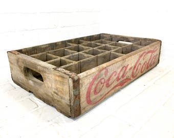 Vintage Coca Cola Soda Crate 24 Bottles Shipping Box Wood Centerpiece Craft Storage