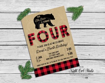 Lumberjack Birthday Invitation, Buffalo Plaid, Wilderness, Rustic, Flannel, Printable Invite