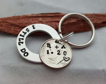 I still do keychain, personalized 10th anniversary, 10 year anniversary gift for men, husband gift, date, initials, traditional aluminum