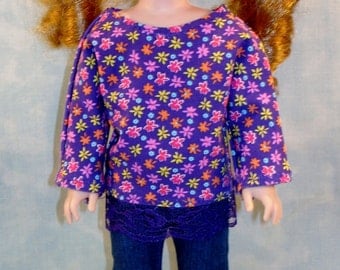 14 Inch Doll Clothes - Purple Floral Top and Denim Jeggings handmade by Jane Ellen