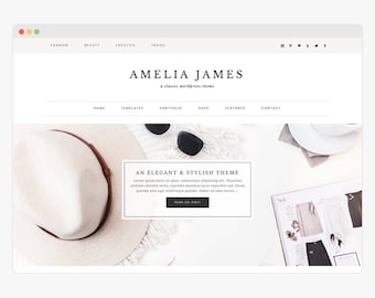Wordpress Theme - Wordpress Ecommerce Theme - Genesis Theme - Fashion Blogger Theme - "Amelia" Instant Digital Download
