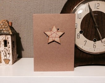 Pack of 5 Rustic Wooden Star Christmas Cards