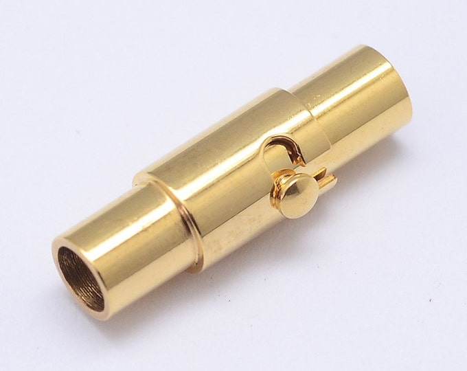 Magnetic clasp, 3mm hole, stainless steel, golden,17mm x 5mm, 1 clasp