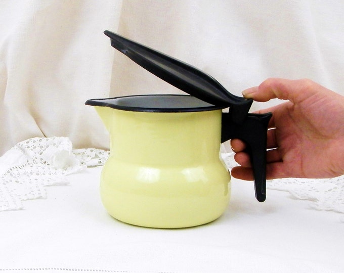 Vintage French Bright Buttercup Yellow Mid Century Enamelware Lidded Pitcher, Enamel Jug, Retro Kitchenware, Vessel, Brocante, Home, Kitchen