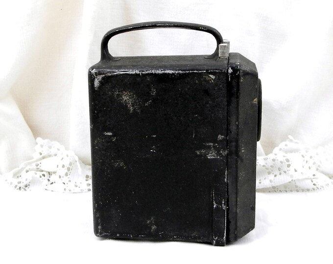 Large Vintage French Black Hand Held Metal Flashlight / Torch, Retro Industrial SNCF Searchlight Lamp, Upcycled Lantern Decor, Light