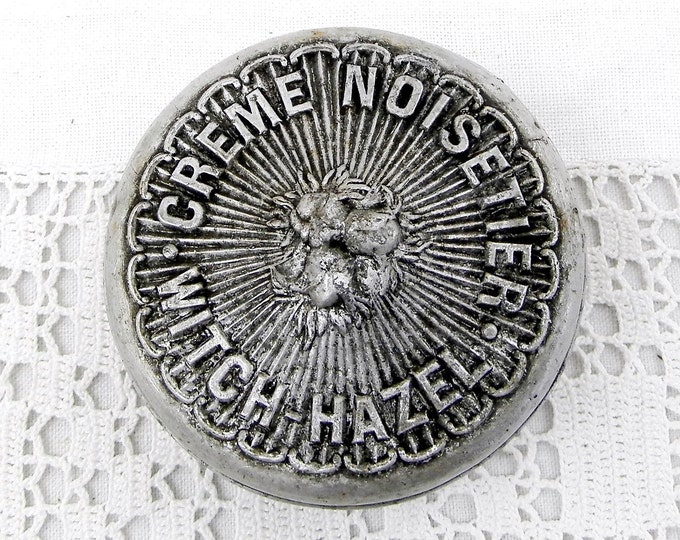 Antique French "Creme Noisetier" Witch-Hazel Cream Embossed Metal Tin by Brisson Paris, French Country Apothecary Decor, Retro Brocante Antique French "Creme Noisetier" Witch-Hazel Cream Embossed Metal Tin by Brisson Paris, French Country Apothecary Decor, Retro Brocante