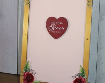 Wedding Guest Book/Top Drop/Alternative/Shadow Box/Drop Frame/Heart/Custom/U Choose Colors/Pink Rose/Valentine/Wood Shapes