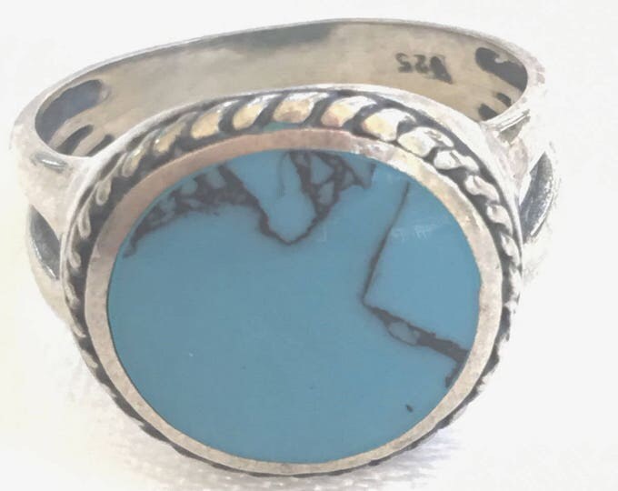 Sterling Turquoise Ring, Vintage Southwest Style, Size 8